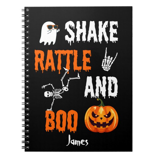 Caderno Espiral Shake, Rattle, Skeleton Divertido Boo No Dia das B (Frente)