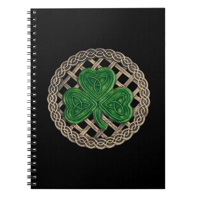 Caderno Espiral Shamrock Preto no Notebook Espiral Celtic Knots (Frente)