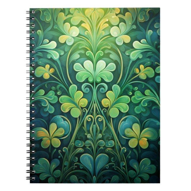 CADERNO ESPIRAL SHAMROCKS VERDE IRLANDÊS DA COBERTURA CELTICA (Frente)