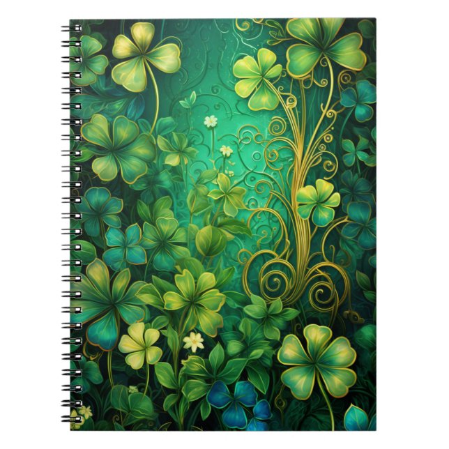 CADERNO ESPIRAL SHAMROCKS VERDE IRLANDÊS DA COBERTURA CELTICA (Frente)