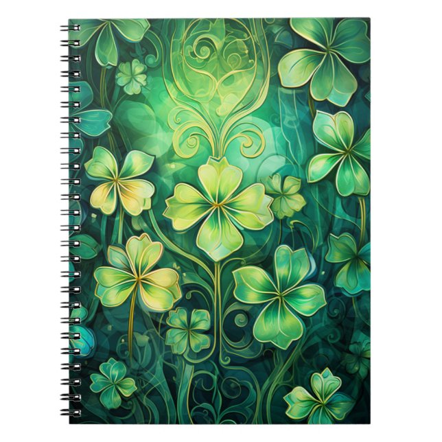 CADERNO ESPIRAL SHAMROCKS VERDE IRLANDÊS DA COBERTURA CELTICA (Frente)