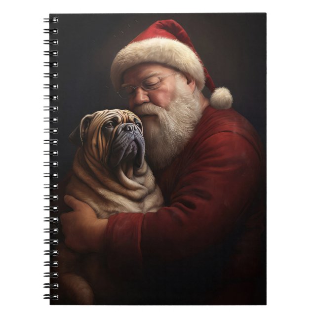 Caderno Espiral Shar Pei Com Papai Noel Natal Festivo (Frente)