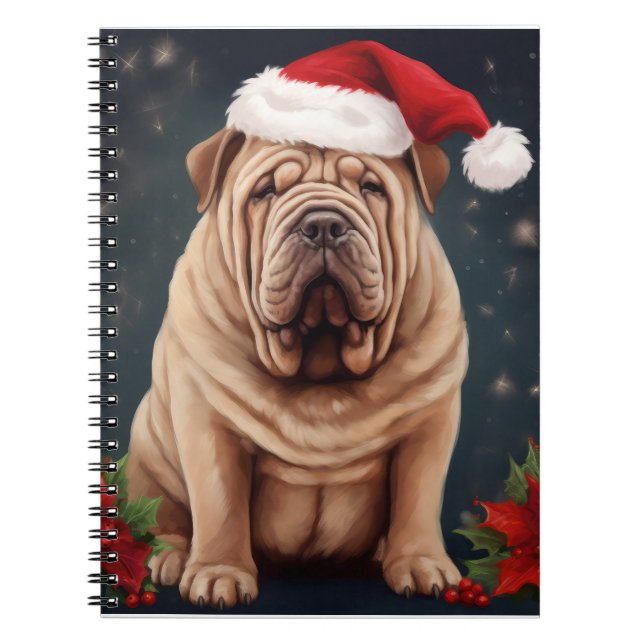 Caderno Espiral Shar Pei Dog no Natal da Neve (Frente)