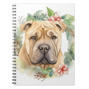 Caderno Espiral Shar Pei Wreath Christmas Festivo Pup
