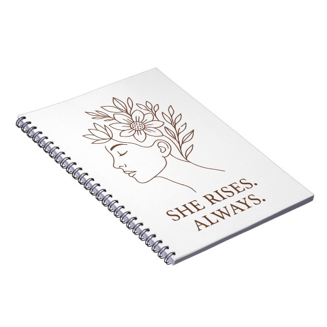 Caderno Espiral She Rises. Always — Minimalist Empowerment Design (Lado Direito)