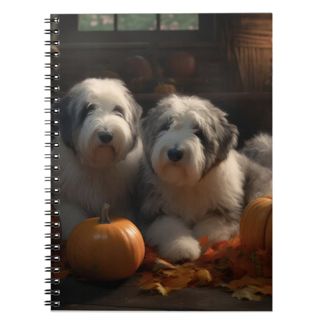 Caderno Espiral Sheepdog Inglês Puppy Autumn Delight Pumpkin (Frente)