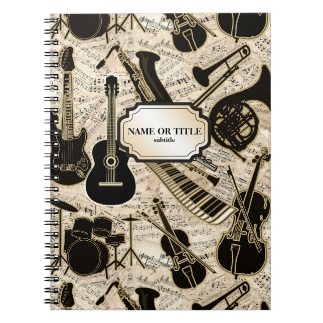 Caderno Espiral Sheet Music and Instruments Black/Dourado ID481 (Frente)