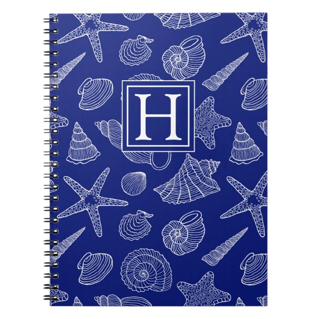 Caderno Espiral Shell azul brilhante modela | adiciona sua inicial (Frente)