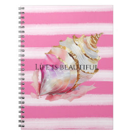 Caderno Espiral Shell Dourado de Strike Pink de Praia de Aquarela