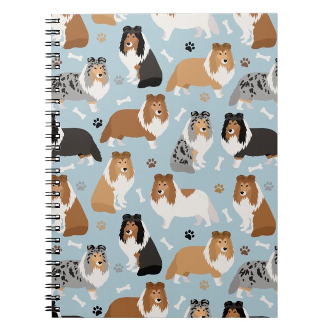 Caderno Espiral Sheltie Dog Bones and Paws (Frente)