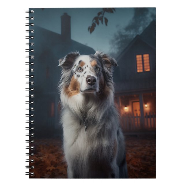 Caderno Espiral Shepherd Halloween Assustado Australiano (Frente)