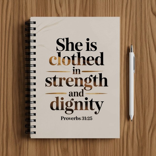 Caderno Espiral She's clothed in strength. Bible verse notebook  (Criador carregado)