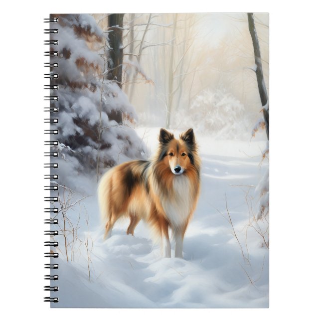 Caderno Espiral Shetland Sheepdog Deixe-o nevar no Natal (Frente)
