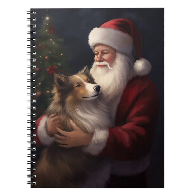 Caderno Espiral Shetland Sheepdog Papai Noel Natal Festivo (Frente)