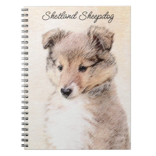 Caderno Espiral Shetland Sheepdog Puppy Pintura Original