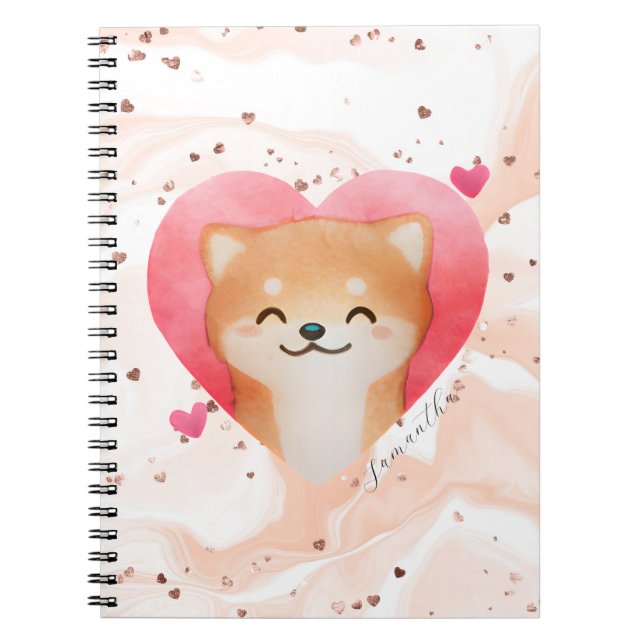 Caderno Espiral Shiba Inu Bonita em Coração (Frente)