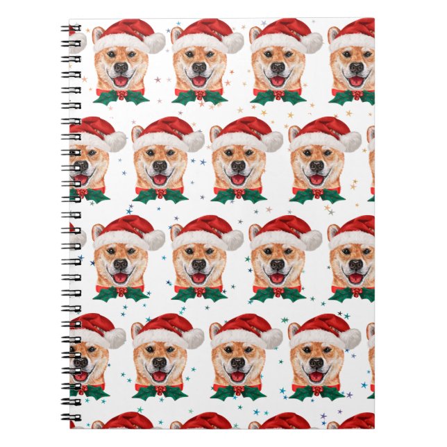 Caderno Espiral Shiba Inu Cachorros Criam Estrelas de Natal (Frente)