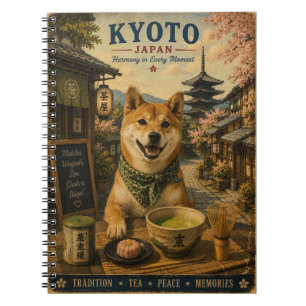 Caderno Espiral Shiba Inu em Arte de Viagem Vintage de Kyoto