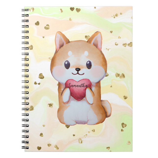 Caderno Espiral Shiba Inu Segurando Um Coração (Frente)