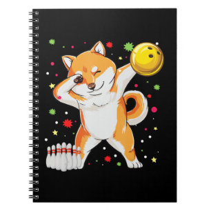 Caderno Espiral Shiba toca boliche   Cachorro engraçado com presen
