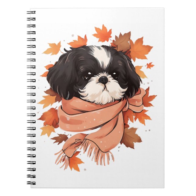 Caderno Espiral Shih Tzu Fall Dog Autumn Deixa Cópia de Ação de Gr (Frente)
