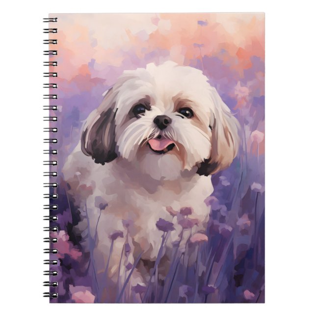 Caderno Espiral Shih Tzu no campo da Lavanda (Frente)