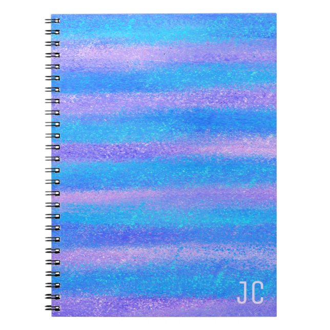Caderno Espiral Shimmery Iridescent Stripes Turquoise Pink Photo (Frente)