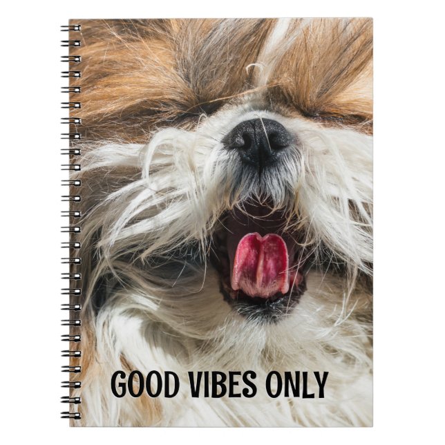 Caderno Espiral Shiz tzu lingua engraçada vibe texto personalizado (Frente)