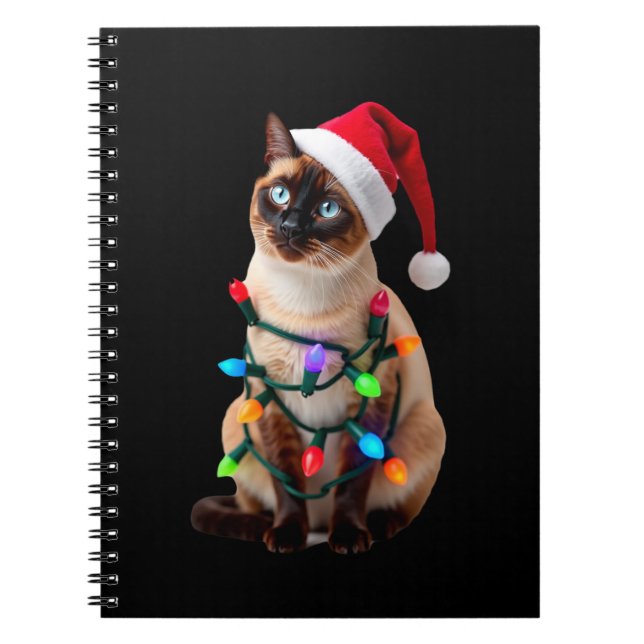 Caderno Espiral Siamese Cat Christmas Lights Xmas Cat Lover T-Shir (Frente)