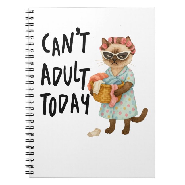 Caderno Espiral Siamese cat with text can't adult today  (Frente)