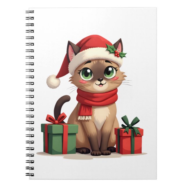 Caderno Espiral Siamese Cat Xmas Holiday Santa Siamese Cat Christm (Frente)