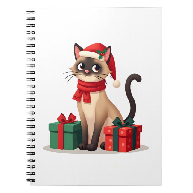Caderno Espiral Siamese Cat Xmas Holiday Santa Siamese Cat Christm (Frente)