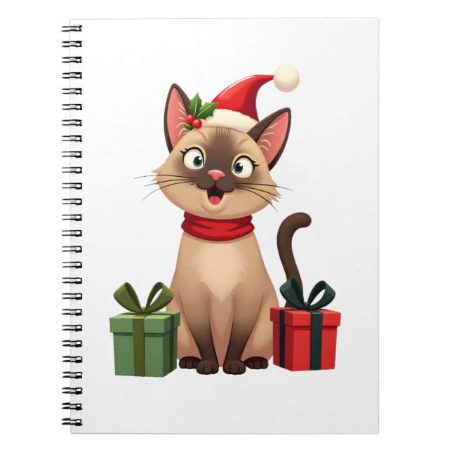 Caderno Espiral Siamese Cat Xmas Holiday Santa Siamese Cat Christm (Frente)