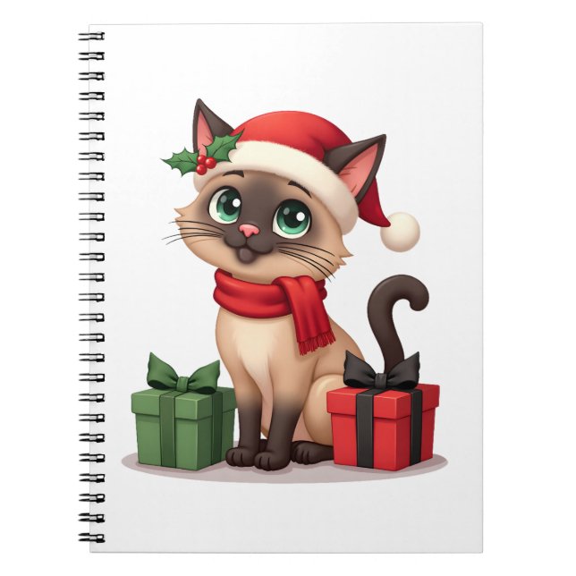 Caderno Espiral Siamese Cat Xmas Holiday Santa Siamese Cat Christm (Frente)