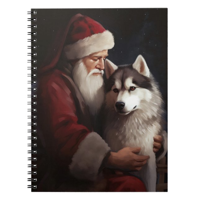 Caderno Espiral Siberian Husky com Papai Noel Natal Festivo (Frente)