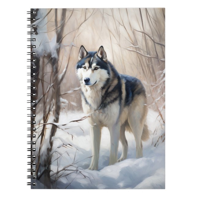Caderno Espiral Siberian Husky Deixe-o nevar no Natal (Frente)