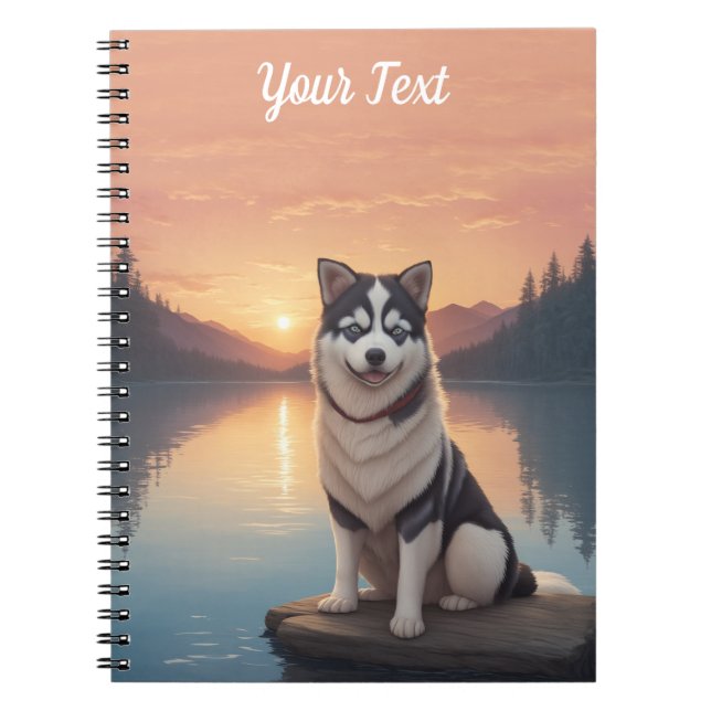 Caderno Espiral Siberian Husky por lago (Frente)