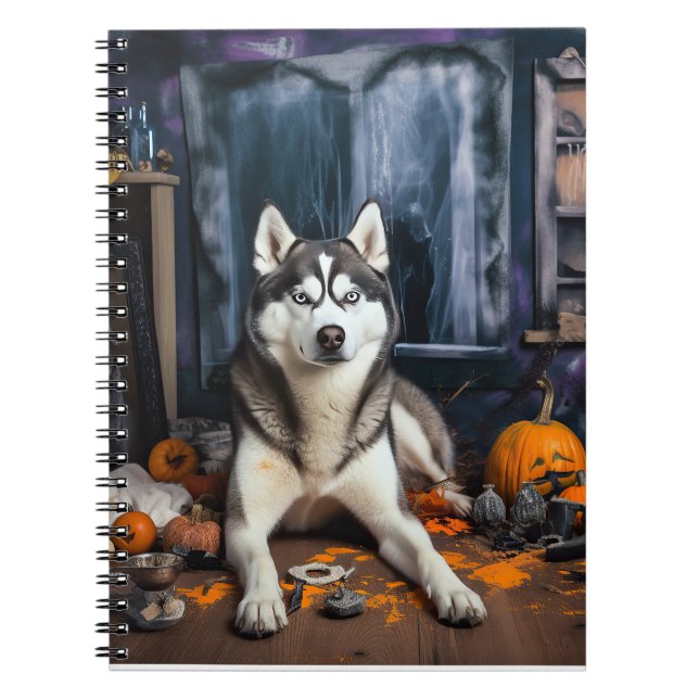 Caderno Espiral Siberian Husky Pumpkins Halloween Scary (Frente)