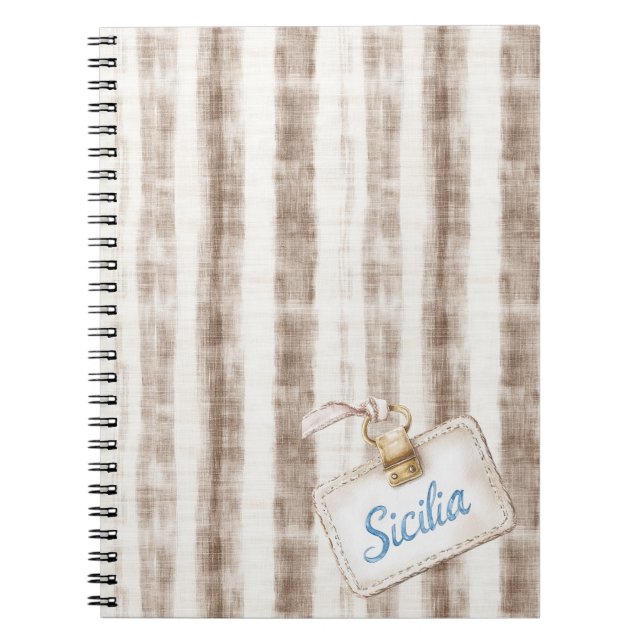 Caderno Espiral Sicília Creme Listras Marrons Rústicas (Frente)