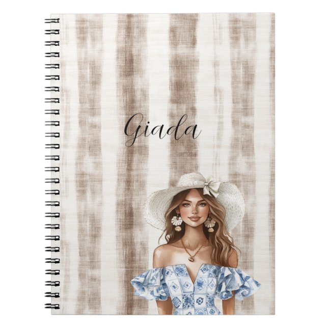 Caderno Espiral Sicily Rustic Brown Hair Stripes Female (Frente)