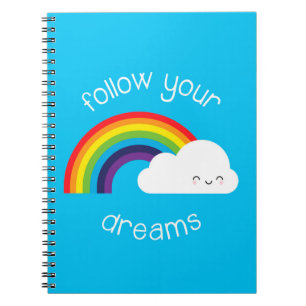 Caderno Espiral Siga seu arco-íris de Kawaii dos sonhos
