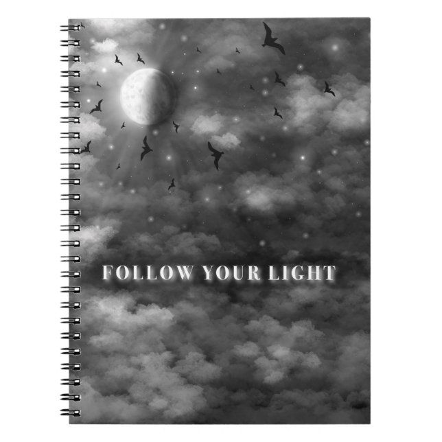 Caderno Espiral Siga Sua Luz | Lua Celestial e Nuvens Espir (Frente)