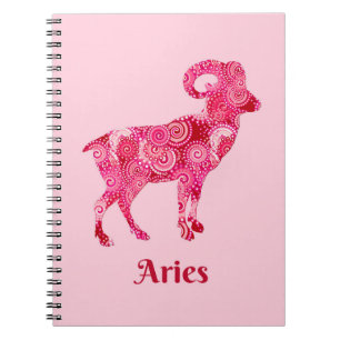 Caderno Espiral Signo do zodíaco Áries em um padrão vermelho coral