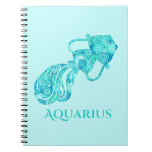 Caderno Espiral Signo do zodíaco de Aquário em um padrão turquesa
