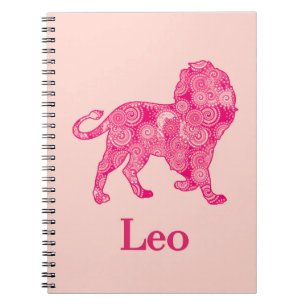 Caderno Espiral Signo do zodíaco de Leão em um padrão fractal verm