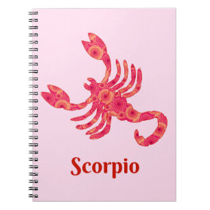 Caderno Espiral Signo do zodíaco para Escorpião em Vermelho e Cora