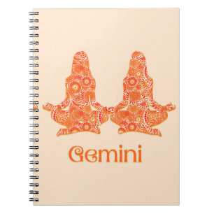 Caderno Espiral Signo do zodíaco para Gêmeos em laranja coral