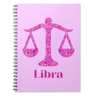 Caderno Espiral Signo do Zodíaco para Libra em Magenta e Rosa