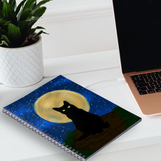 Caderno Espiral Silhouette Moonlit Black Cat Halloween