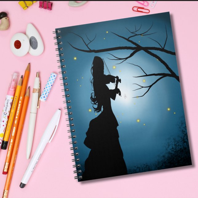 Caderno Espiral Silhouette Victorian Fireflies & Moonlit Scene (Criador carregado)